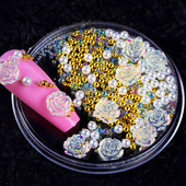 1Box Aurora AB Crystal Rose Flower Nail Art Dekoráció Strasszkő gyöngy gyöngy design Barkács köröm Kiegészítők Kellékek Profi