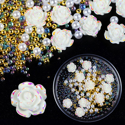 1Box Aurora AB Crystal Rose Flower Nail Art Dekoráció Strasszkő gyöngy gyöngy design Barkács köröm Kiegészítők Kellékek Profi