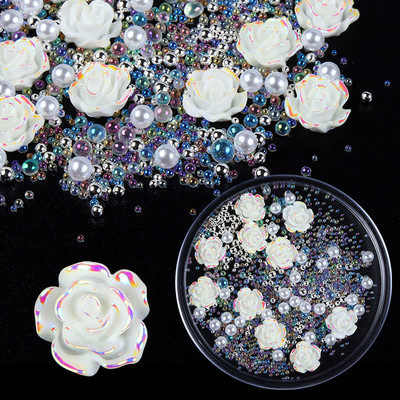 1Box Aurora AB Crystal Rose Flower Nail Art Dekoráció Strasszkő gyöngy gyöngy design Barkács köröm Kiegészítők Kellékek Profi