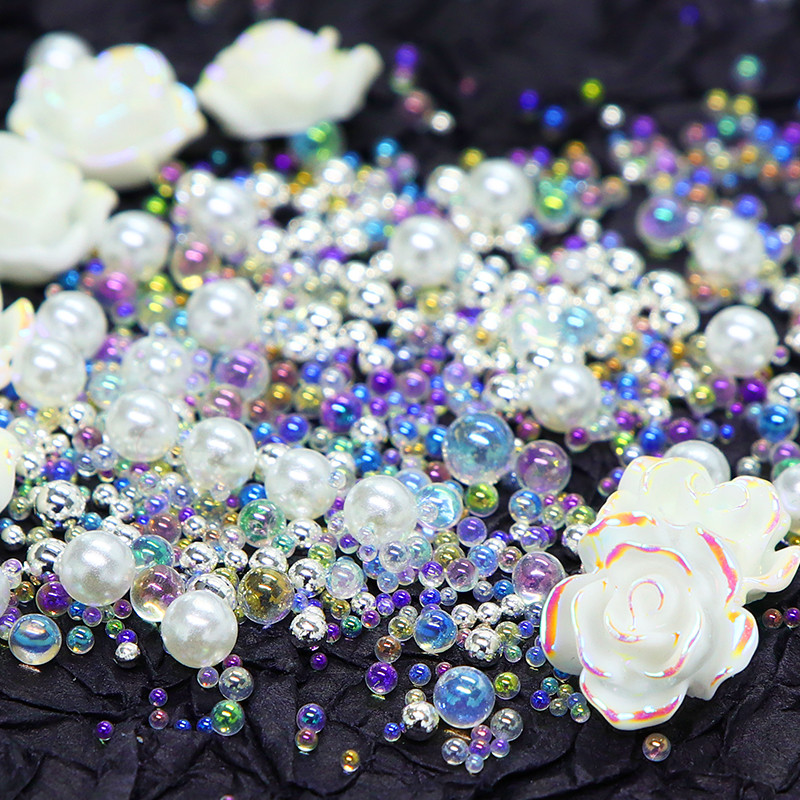 1Box Aurora AB Crystal Rose Flower Nail Art Dekoráció Strasszkő gyöngy gyöngy design Barkács köröm Kiegészítők Kellékek Profi