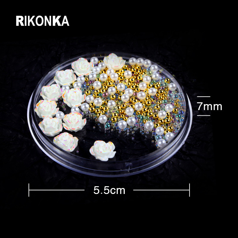 1Box Aurora AB Crystal Rose Flower Nail Art Dekoráció Strasszkő gyöngy gyöngy design Barkács köröm Kiegészítők Kellékek Profi
