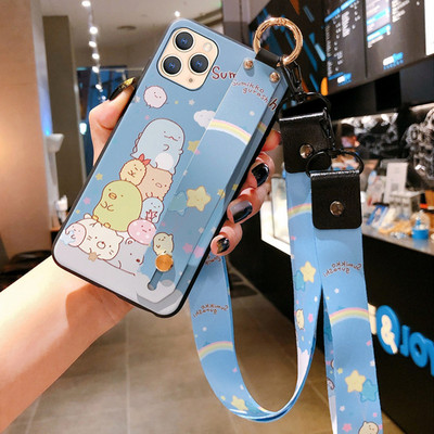 Χαριτωμένη θήκη τηλεφώνου Sumikko Gurashi Wristband για iPhone 14 14Pro 13 12 11 Pro XS Max XR SE 8 Plus Cartoon Lanyard Κάλυμμα με λουράκι καρπού