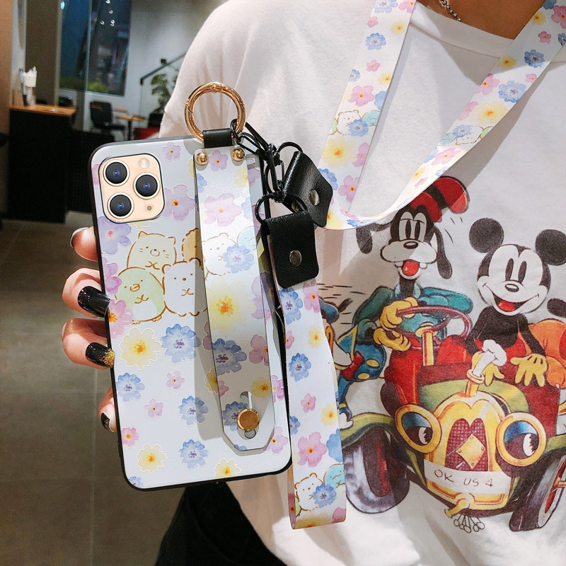 Χαριτωμένη θήκη τηλεφώνου Sumikko Gurashi Wristband για iPhone 14 14Pro 13 12 11 Pro XS Max XR SE 8 Plus Cartoon Lanyard Κάλυμμα με λουράκι καρπού