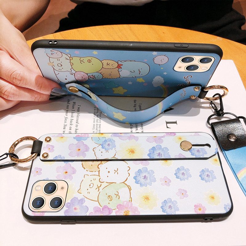 Χαριτωμένη θήκη τηλεφώνου Sumikko Gurashi Wristband για iPhone 14 14Pro 13 12 11 Pro XS Max XR SE 8 Plus Cartoon Lanyard Κάλυμμα με λουράκι καρπού