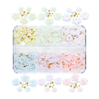 Ακρυλικά λουλούδια με 6 πλέγματα εξαρτήματα νυχιών με αλλαγμένο χρώμα από μικτές χάντρες από ατσάλι Charms Σχέδιο για νύχια διακόσμηση αξεσουάρ κοσμημάτων DIY