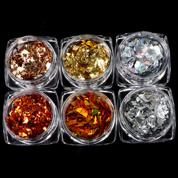 6 бр Aurora Color Nail Art Glitter Sequin Set Holographic Irregular Flake Accessories Parts For UV Gel Nail Tips Design Decoration