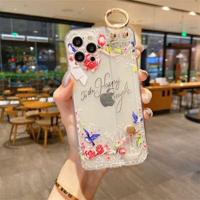 Διάφανη θήκη τηλεφώνου λουλούδι με λουρί καρπού για το iPhone 13 Pro Max 12 11 SE 2020 X XR XS 7 Plus 8 Soft TPU Clear Cover
