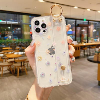 Διάφανη θήκη τηλεφώνου λουλούδι με λουρί καρπού για το iPhone 13 Pro Max 12 11 SE 2020 X XR XS 7 Plus 8 Soft TPU Clear Cover