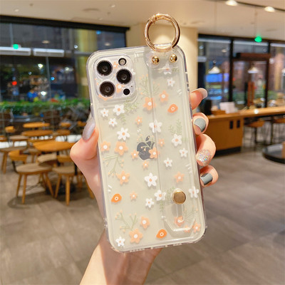 Διάφανη θήκη τηλεφώνου λουλούδι με λουρί καρπού για το iPhone 13 Pro Max 12 11 SE 2020 X XR XS 7 Plus 8 Soft TPU Clear Cover
