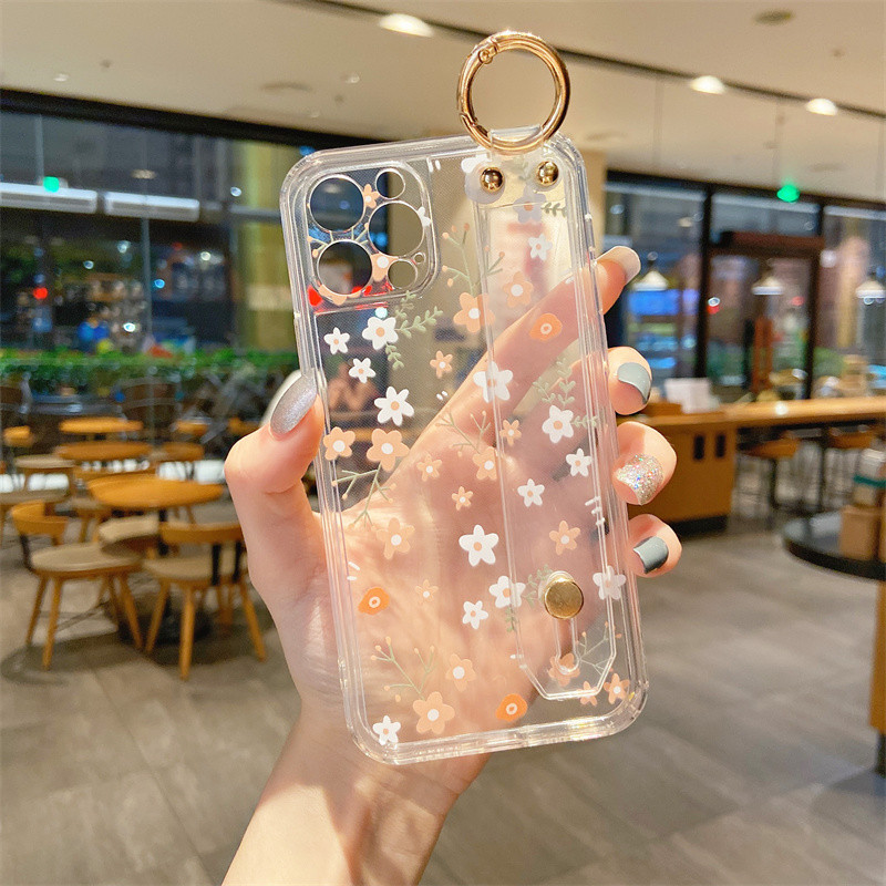 Διάφανη θήκη τηλεφώνου λουλούδι με λουρί καρπού για το iPhone 13 Pro Max 12 11 SE 2020 X XR XS 7 Plus 8 Soft TPU Clear Cover
