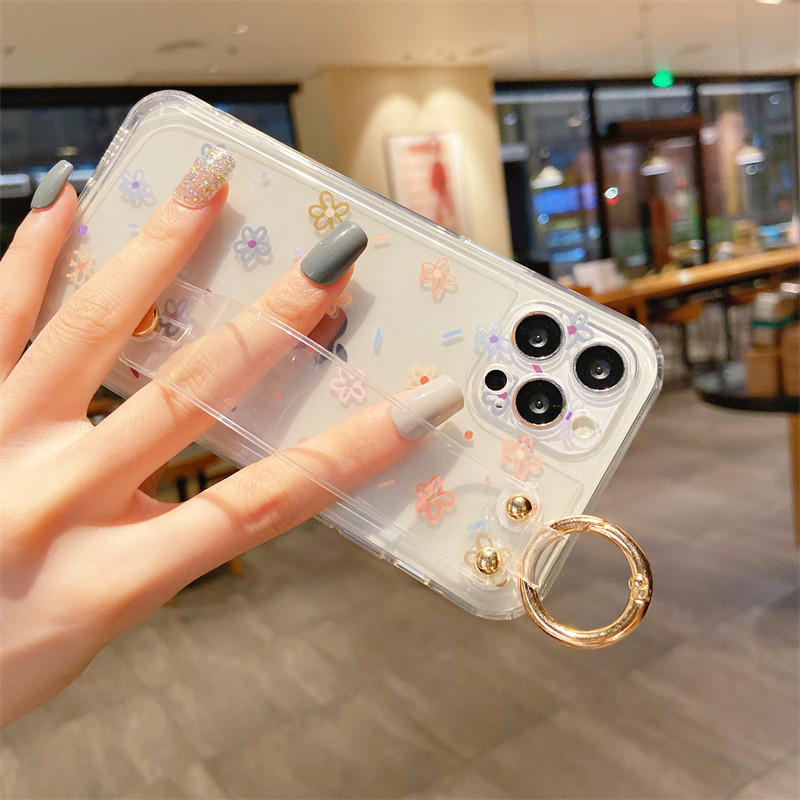 Διάφανη θήκη τηλεφώνου λουλούδι με λουρί καρπού για το iPhone 13 Pro Max 12 11 SE 2020 X XR XS 7 Plus 8 Soft TPU Clear Cover