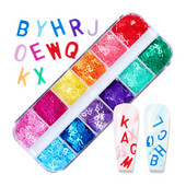 Engleska abeceda sa svjetlucavim šljokicama Dodaci za ukrašavanje noktiju Listovi u boji Pribor za manikuru Dijelovi alata za UV lak za nokte