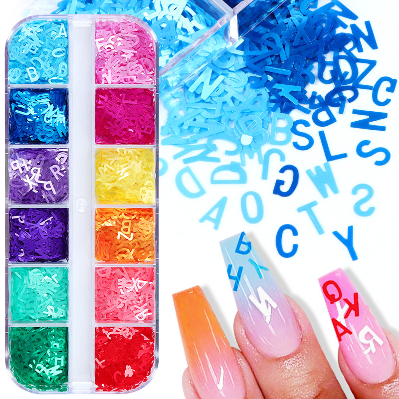 Engleska abeceda sa svjetlucavim šljokicama Dodaci za ukrašavanje noktiju Listovi u boji Pribor za manikuru Dijelovi alata za UV lak za nokte