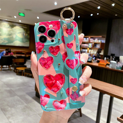 Μόδα 3D Diamond Love Heart Glitter Wrist Strap Θήκη για τηλέφωνο iPhone 13 14 Pro 12 Max 11 X XR XS 7 8Plus SE 2022