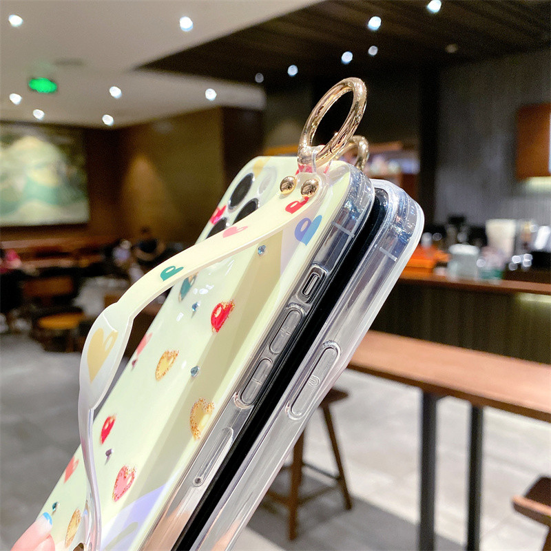 Μόδα 3D Diamond Love Heart Glitter Wrist Strap Θήκη για τηλέφωνο iPhone 13 14 Pro 12 Max 11 X XR XS 7 8Plus SE 2022