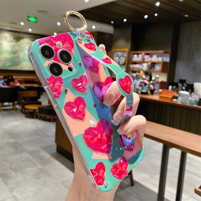 Μόδα 3D Diamond Love Heart Glitter Wrist Strap Θήκη για τηλέφωνο iPhone 13 14 Pro 12 Max 11 X XR XS 7 8Plus SE 2022