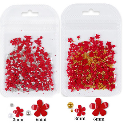 2 vrećice/komplet 3D akrilni cvijet, dijelovi za nokte, ukrasi, miješano zlato, srebro, čelične perle, dragulji, privjesci, dodaci za kawaii nokte