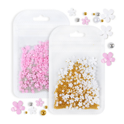 2 vrećice/komplet 3D akrilni cvijet, dijelovi za nokte, ukrasi, miješano zlato, srebro, čelične perle, dragulji, privjesci, dodaci za kawaii nokte