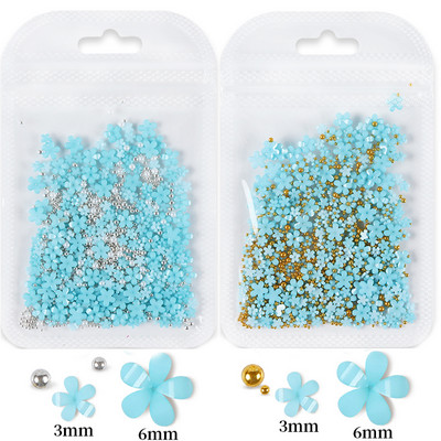 2 vrećice/komplet 3D akrilni cvijet, dijelovi za nokte, ukrasi, miješano zlato, srebro, čelične perle, dragulji, privjesci, dodaci za kawaii nokte