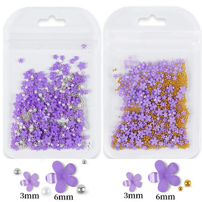 2 vrećice/komplet 3D akrilni cvijet, dijelovi za nokte, ukrasi, miješano zlato, srebro, čelične perle, dragulji, privjesci, dodaci za kawaii nokte