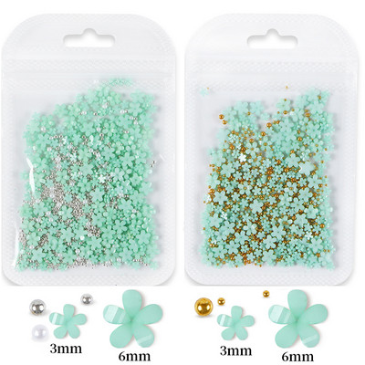 2 vrećice/komplet 3D akrilni cvijet, dijelovi za nokte, ukrasi, miješano zlato, srebro, čelične perle, dragulji, privjesci, dodaci za kawaii nokte