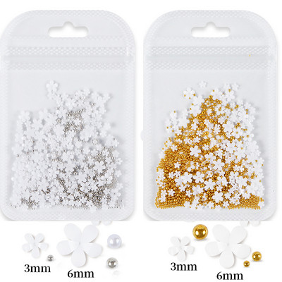 2 vrećice/komplet 3D akrilni cvijet, dijelovi za nokte, ukrasi, miješano zlato, srebro, čelične perle, dragulji, privjesci, dodaci za kawaii nokte