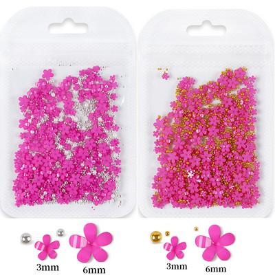 2 vrećice/komplet 3D akrilni cvijet, dijelovi za nokte, ukrasi, miješano zlato, srebro, čelične perle, dragulji, privjesci, dodaci za kawaii nokte