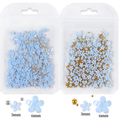 2 vrećice/komplet 3D akrilni cvijet, dijelovi za nokte, ukrasi, miješano zlato, srebro, čelične perle, dragulji, privjesci, dodaci za kawaii nokte