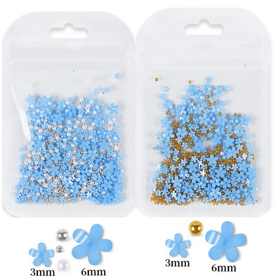 2 vrećice/komplet 3D akrilni cvijet, dijelovi za nokte, ukrasi, miješano zlato, srebro, čelične perle, dragulji, privjesci, dodaci za kawaii nokte