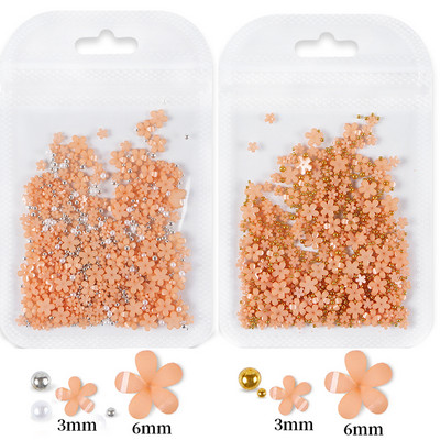 2 vrećice/komplet 3D akrilni cvijet, dijelovi za nokte, ukrasi, miješano zlato, srebro, čelične perle, dragulji, privjesci, dodaci za kawaii nokte