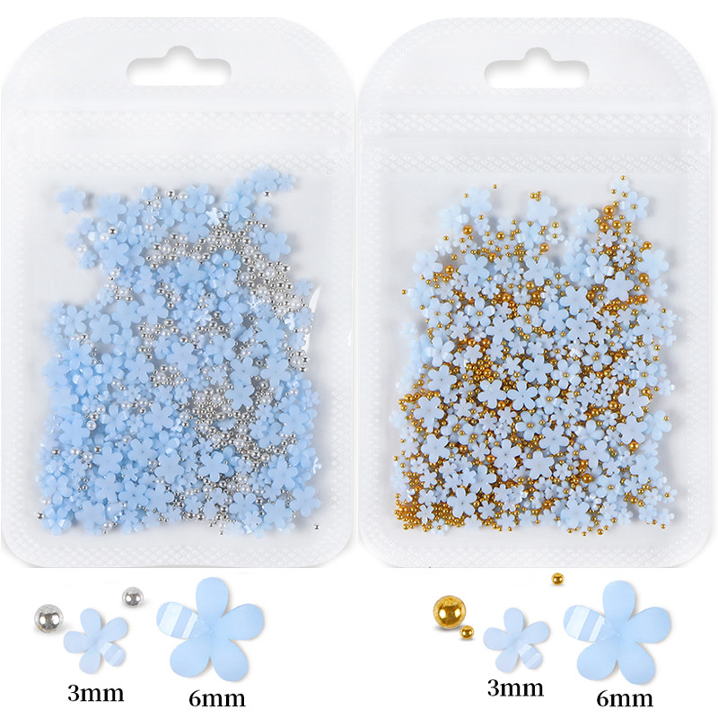 2 vrećice/komplet 3D akrilni cvijet, dijelovi za nokte, ukrasi, miješano zlato, srebro, čelične perle, dragulji, privjesci, dodaci za kawaii nokte