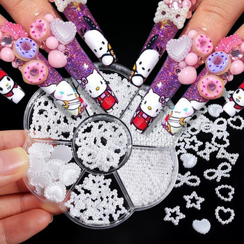 1 κουτί Cute Hollow Heart Pearl Bow Star Mix Shape Colorful Kawaii Nail Charms Σετ για DIY αξεσουάρ για διακοσμήσεις νυχιών
