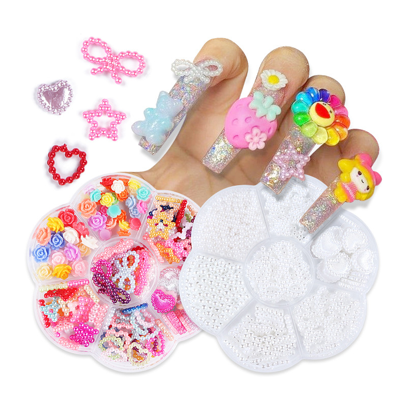 1 doboz aranyos üreges szív gyöngy masni csillagkeverék alakú színes Kawaii körömbűvek szett barkácsolás körömdíszekhez Kiegészítők