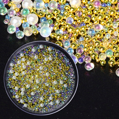 100/200 vnt akrilo spalvos nagų dailės gėlės mišraus dydžio kalnų krištolo karoliukų perlų dekoravimas „pasidaryk pats“ dizaino nagų aksesuarai manikiūro reikmenys