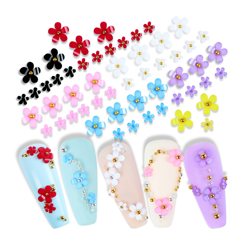100/200 vnt akrilo spalvos nagų dailės gėlės mišraus dydžio kalnų krištolo karoliukų perlų dekoravimas „pasidaryk pats“ dizaino nagų aksesuarai manikiūro reikmenys