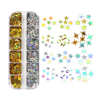 Серия Starry Sky Пайети за нокти Златни сребърни люспи Декорация за нокти 3D Star Slice Аксесоари за Направи си сам маникюр Дизайн