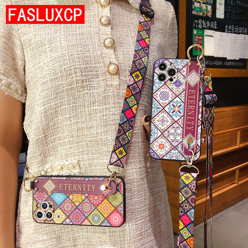 Torba preko ramena Vintage uzorak narukvica Držač telefona Mekana torbica za iPhone 13 14 Pro Max 12 11 X XR XS 7 8 Plus SE 2020 Poklopac