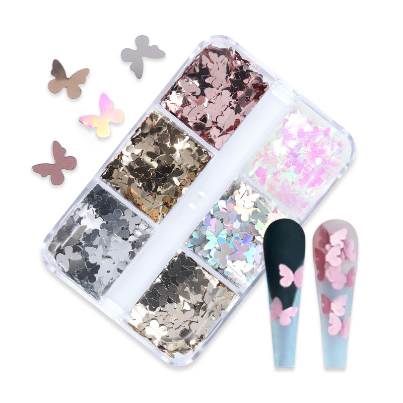 6 rešetki Holografski leptir Nail Art Šljokice Laser raznih oblika Svjetlucave pahuljice Dijelovi za ukrašavanje DIY pribor za nokte Dodaci