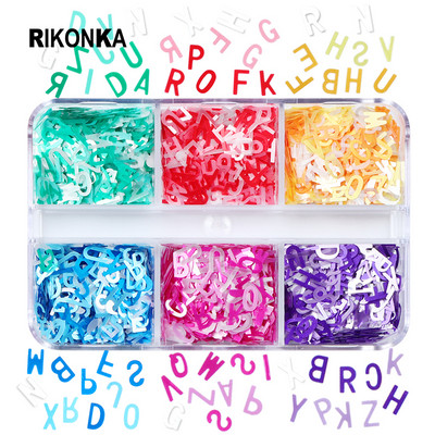 1 Σετ γράμματα Nail Glitter Sequin English Alphabet Flakes Art Διακόσμηση για DIY Μανικιούρ Γούρια Νύχια Αξεσουάρ Ανταλλακτικά Προμήθειες