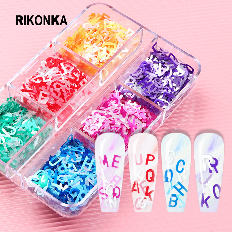 1 Σετ γράμματα Nail Glitter Sequin English Alphabet Flakes Art Διακόσμηση για DIY Μανικιούρ Γούρια Νύχια Αξεσουάρ Ανταλλακτικά Προμήθειες