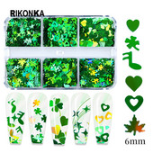 Patriko diena Paillette dekoravimas Nagų blizgučiais blizgučiais Širdies forma Žvaigždės lapų dribsniai, skirti „pasidaryk pats“ manikiūro griežinėliai Nagai Priedai