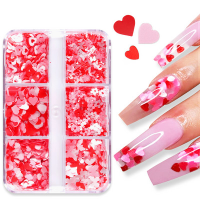 Patriko diena Paillette dekoravimas Nagų blizgučiais blizgučiais Širdies forma Žvaigždės lapų dribsniai, skirti „pasidaryk pats“ manikiūro griežinėliai Nagai Priedai