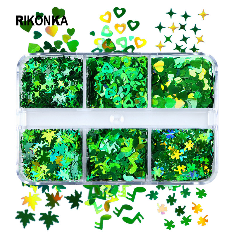 Patriko diena Paillette dekoravimas Nagų blizgučiais blizgučiais Širdies forma Žvaigždės lapų dribsniai, skirti „pasidaryk pats“ manikiūro griežinėliai Nagai Priedai