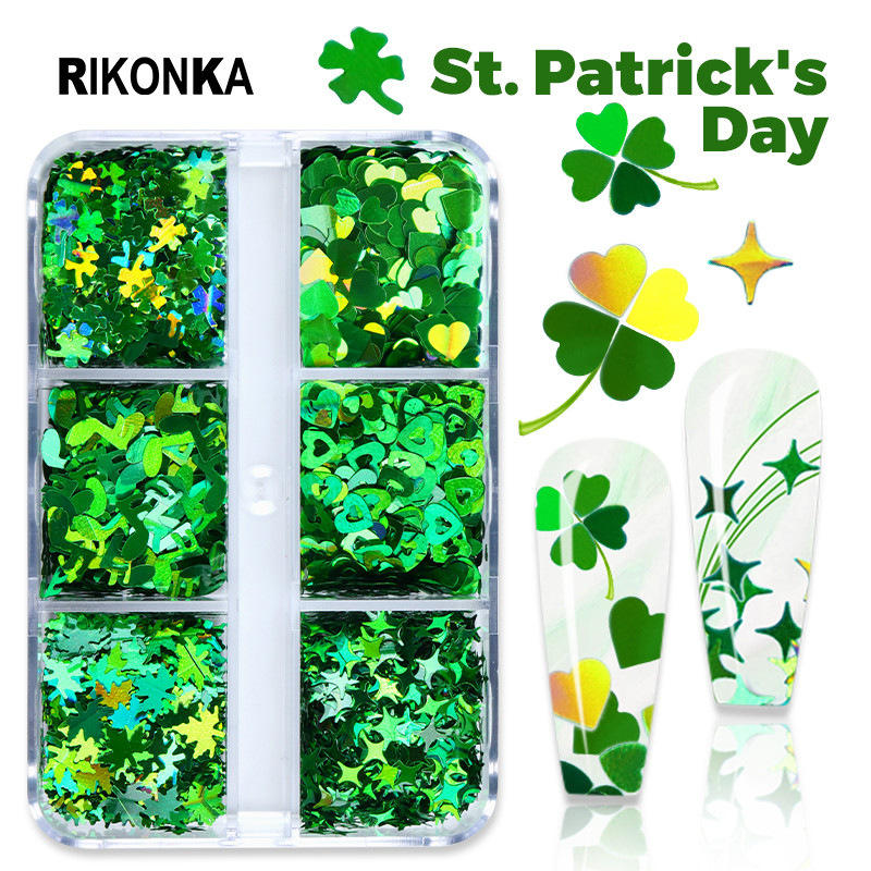 Patriko diena Paillette dekoravimas Nagų blizgučiais blizgučiais Širdies forma Žvaigždės lapų dribsniai, skirti „pasidaryk pats“ manikiūro griežinėliai Nagai Priedai