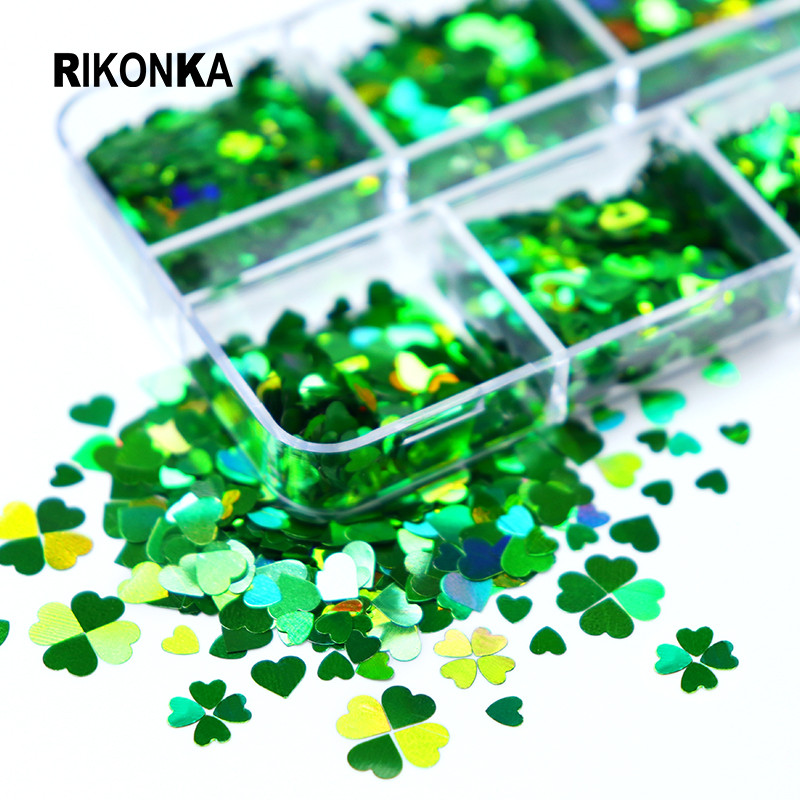 Patriko diena Paillette dekoravimas Nagų blizgučiais blizgučiais Širdies forma Žvaigždės lapų dribsniai, skirti „pasidaryk pats“ manikiūro griežinėliai Nagai Priedai