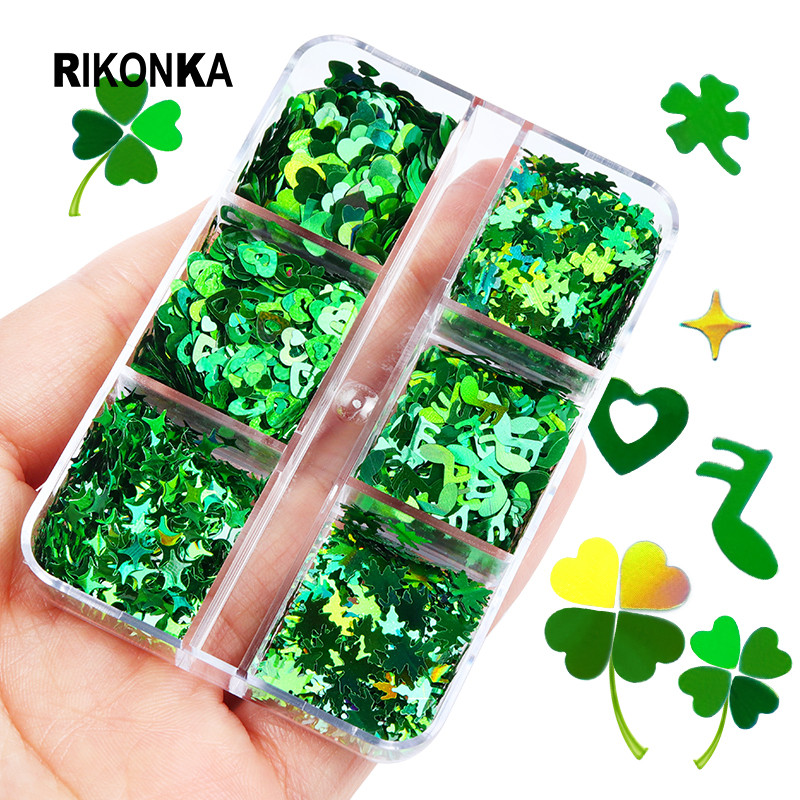 Patriko diena Paillette dekoravimas Nagų blizgučiais blizgučiais Širdies forma Žvaigždės lapų dribsniai, skirti „pasidaryk pats“ manikiūro griežinėliai Nagai Priedai