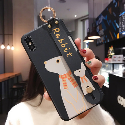 Για iPhone 12 13 14 Pro max Θήκη Cute Cat Rabbit Wrist Strap TPU Θήκη τηλεφώνου για iPhone 14 Plus 8 6 7 XR X XS Κάλυμμα θήκης τηλεφώνου