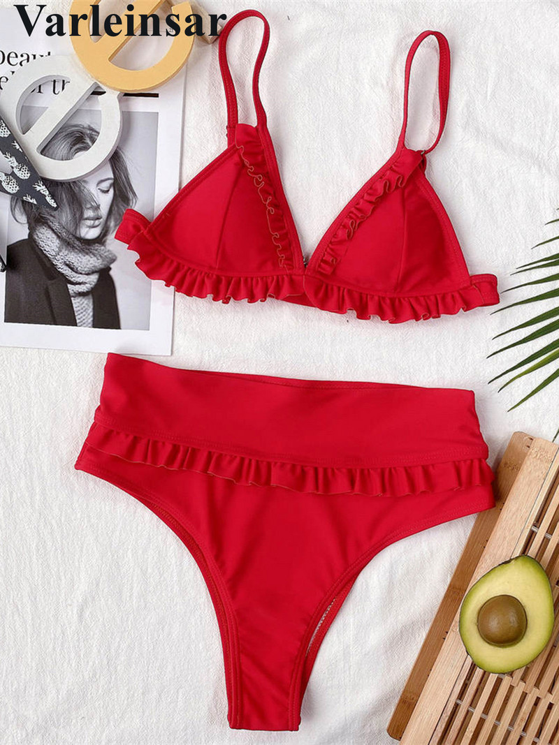 Seksi bikini visokog struka s naborima Ženski kupaći kostim Ženski kupaći kostim Dvodijelni komplet bikinija BatherRed Kupaći kostim V2698