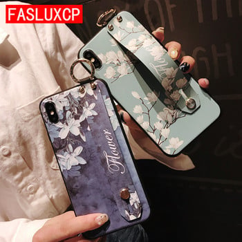 Каишка за китка Меки TPU калъфи за iPhone 14 11 12 13 pro max 7 8Plus X XR Xs SE 2 Vintage Lattice Flower Pattern Phone Holder Cover