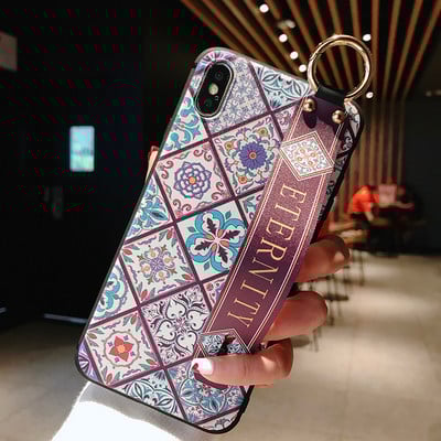 Meke TPU futrole za narukvicu za iPhone 14 11 12 13 pro max 7 8Plus X XR Xs SE 2 Vintage rešetkasti cvjetni uzorak Poklopac za držač telefona